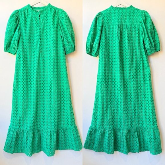 Hyacinth House Green Eyelet Midi Tryall Dress Women’s Size S - Picture 2 of 11